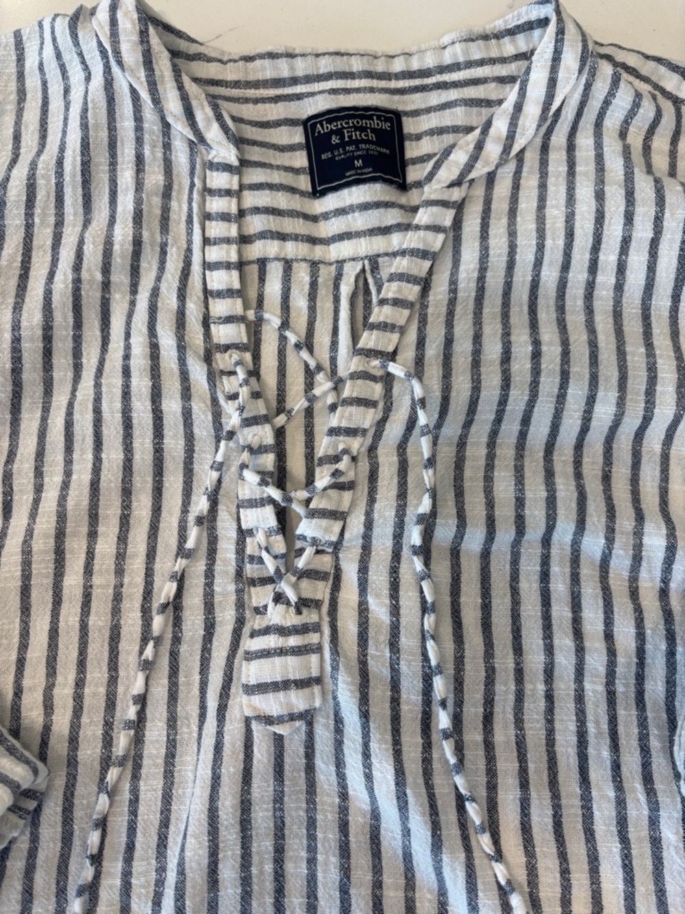 Abercrombie & Fitch Striped Cotton Top Medium Boho Coastal Tie Detail - Picture 4 of 8